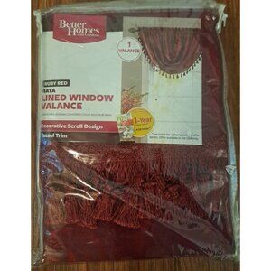NEW Better Homes and Gardens Lined Window Valance Maya Ruby Red Tassels Scroll